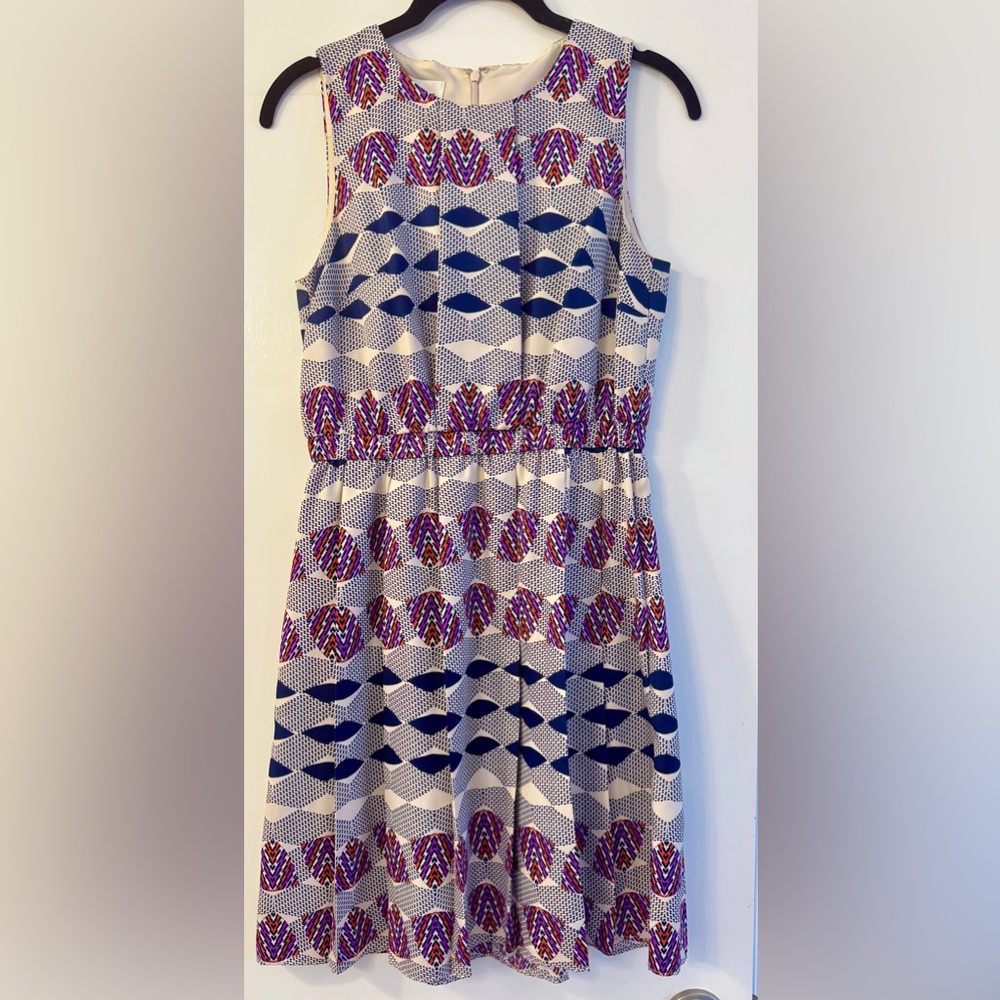 Donna Morgan Blue and Red Patterned Mini Dress